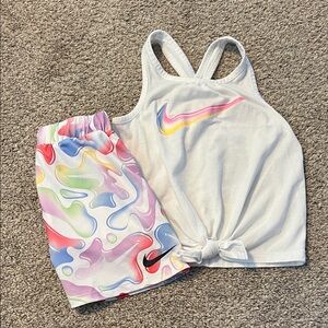 Nike White Tank Top and Multicolor Shorts Set
